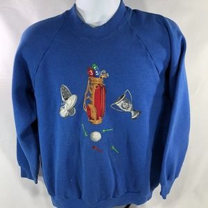 Vintage Golf Sweatshirt Blue USA Made Fruit Of The Loom Size Large 80s 90s Top